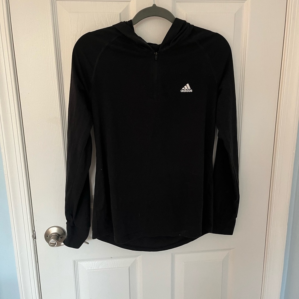 Light-weighted athletic hooded quarter-zip shirt from Adidas.